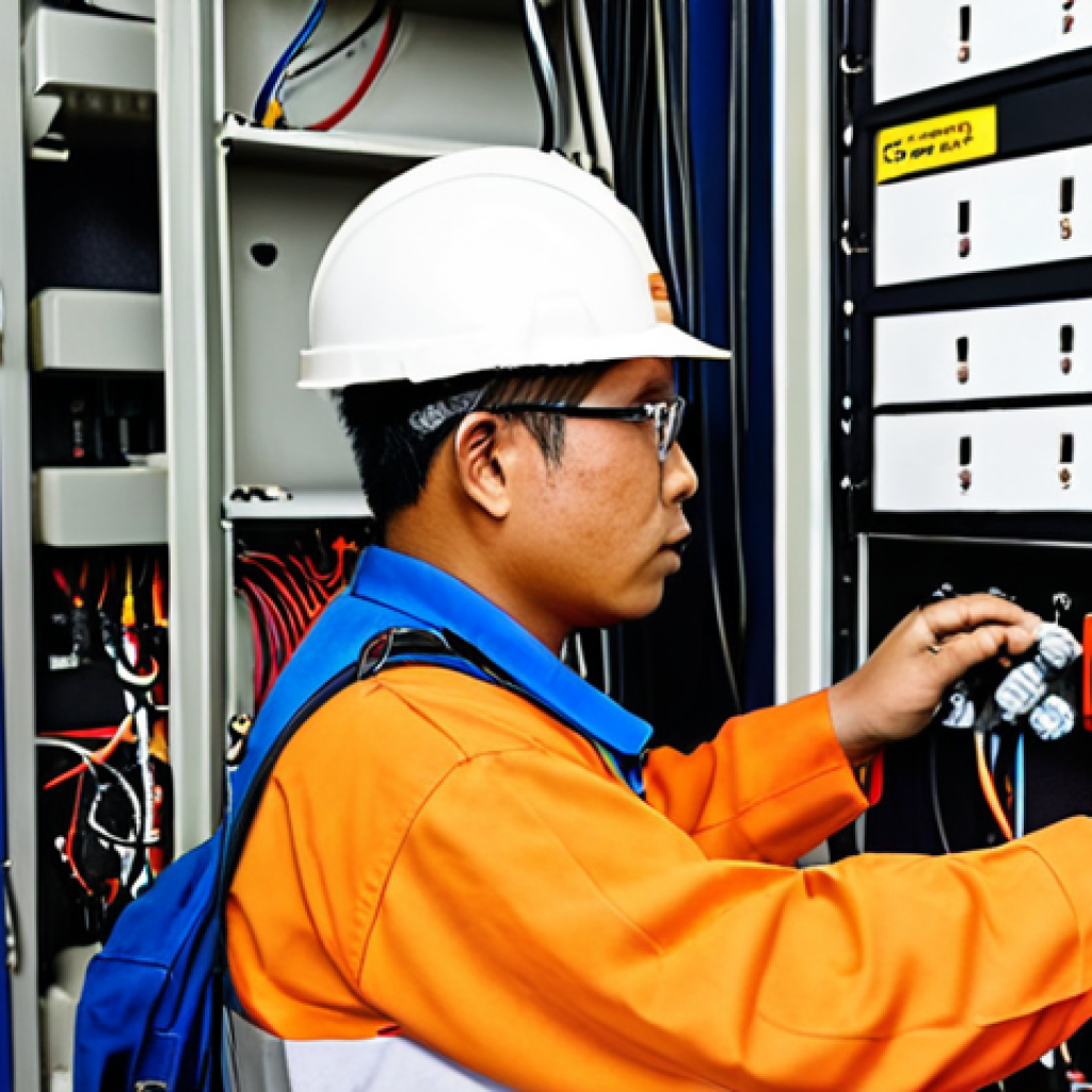 **Prompt:** A confident Malaysian technician, wearing a modern safety uniform, expertly working on a complex integrated system within a commercial building in Kuala Lumpur. The scene clearly shows a blend of gas pipes, electrical wiring, and HVAC ducts converging. The technician uses tools appropriate for both gas and electrical work (e.g., a gas leak detector in one hand, a multimeter near electrical components). The lighting is bright and professional, emphasizing a modern, high-tech work environment.